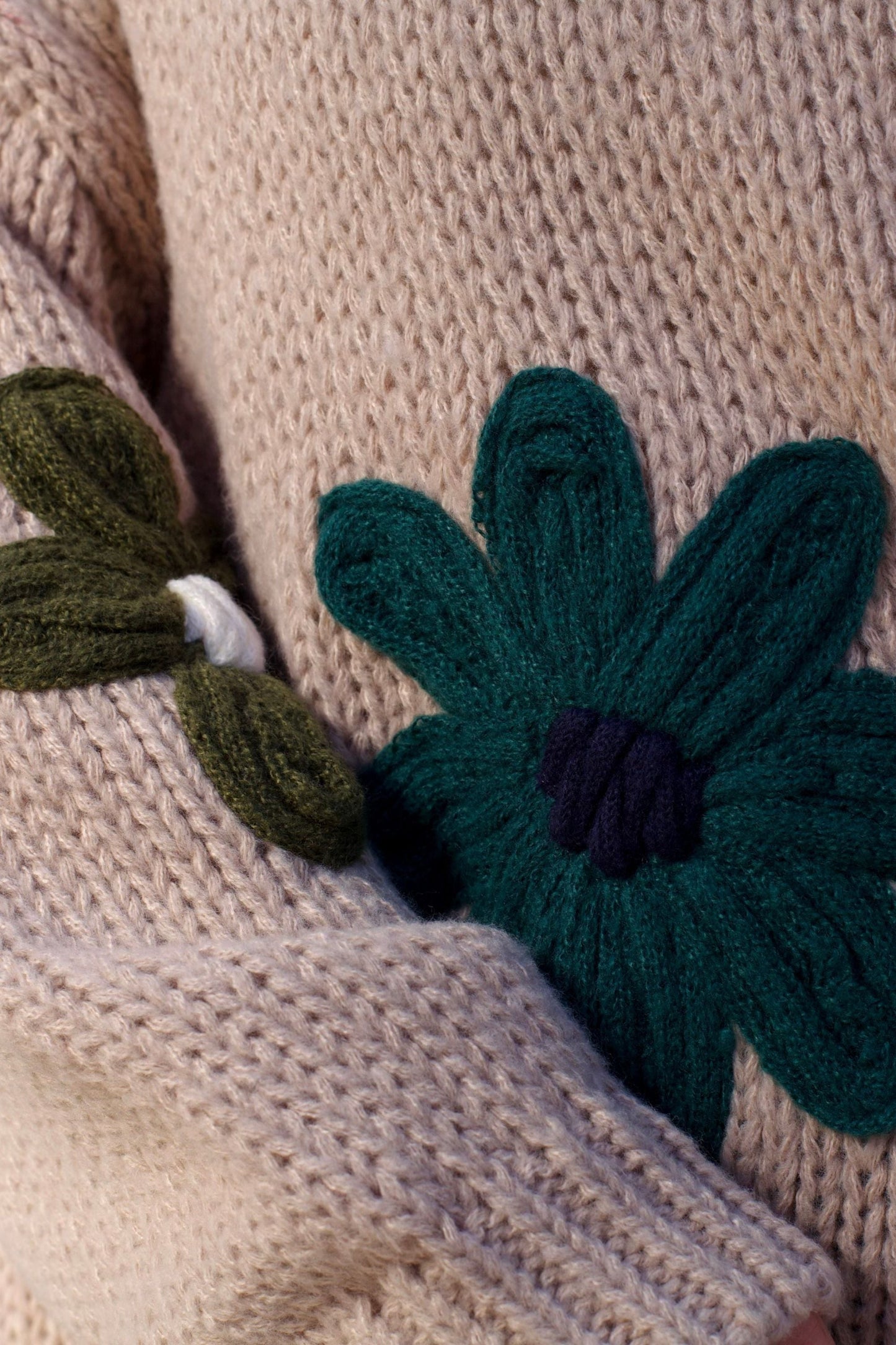 Tamara Women's Chunky Knit Sweater Embroidered Floral Appliqué-4